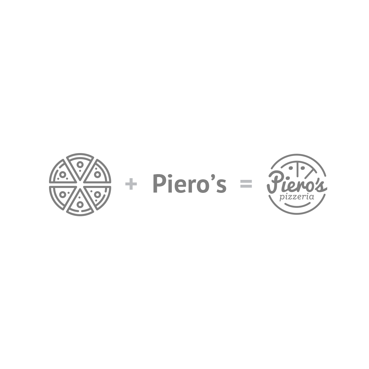 maquetado y proceso de diseño del logotipo para Piero's Pizza.